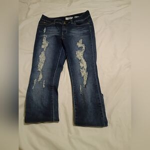 Classic Blue Distressed Women's Straight Leg Jeans